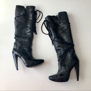 Roger Vivier Shearling Patent Leather Black Boots